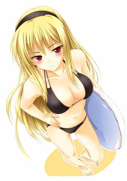 oppai kenmin, hime (kaibutsu oujo), kaibutsu oujo, 00s, bikini, blonde hair, blush, hairband, headband, innertube, long hair, red eyes, swim ring, swimsuit