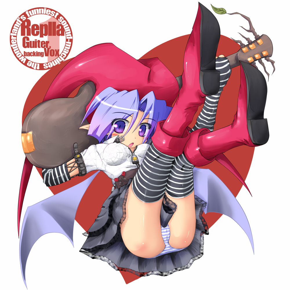 kazuboh, original, bat wings, english text, gloves, panties, solo, striped clothes, striped gloves, striped panties, striped thighhighs, thighhighs, underwear, wings