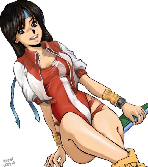 1103spa (tomlab), takaya noriko, top wo nerae!, top wo nerae! (series), bad id, 1girl, brown eyes, brown hair, crossed legs, dated, dutch angle, female focus, headband, leg warmers, leotard, open clothes, red leotard, simple background, sitting, smile, solo, watch, white background, wristband, wristwatch