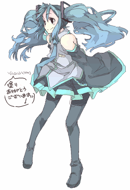 kishi kaisei, hatsune miku, vocaloid, bad id, bad pixiv id, oekaki, pantyhose, solo, thighhighs