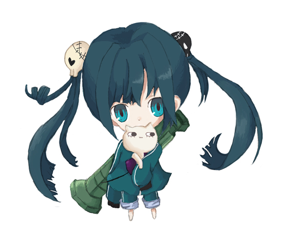 launcher-chan, original, bad id, bad pixiv id, cat, chibi, doll, solo, twintails, weapon