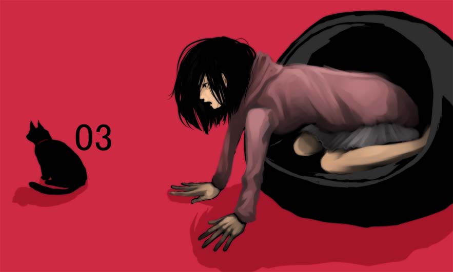 3 degrees celsius, bad id, bad pixiv id, jpeg artifacts, tagme, black hair, cat, skirt, solo