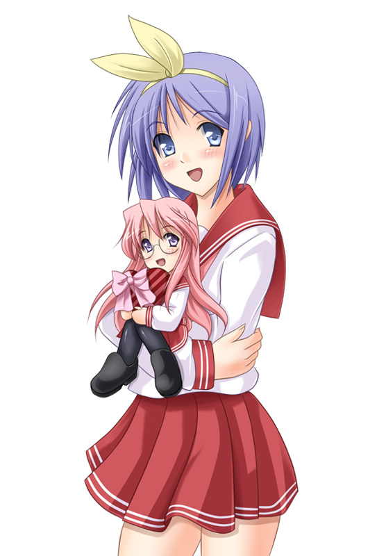 fujimori mikan, hiiragi tsukasa, takara miyuki, lucky star, bad id, bad pixiv id, 00s, glasses, school uniform, serafuku