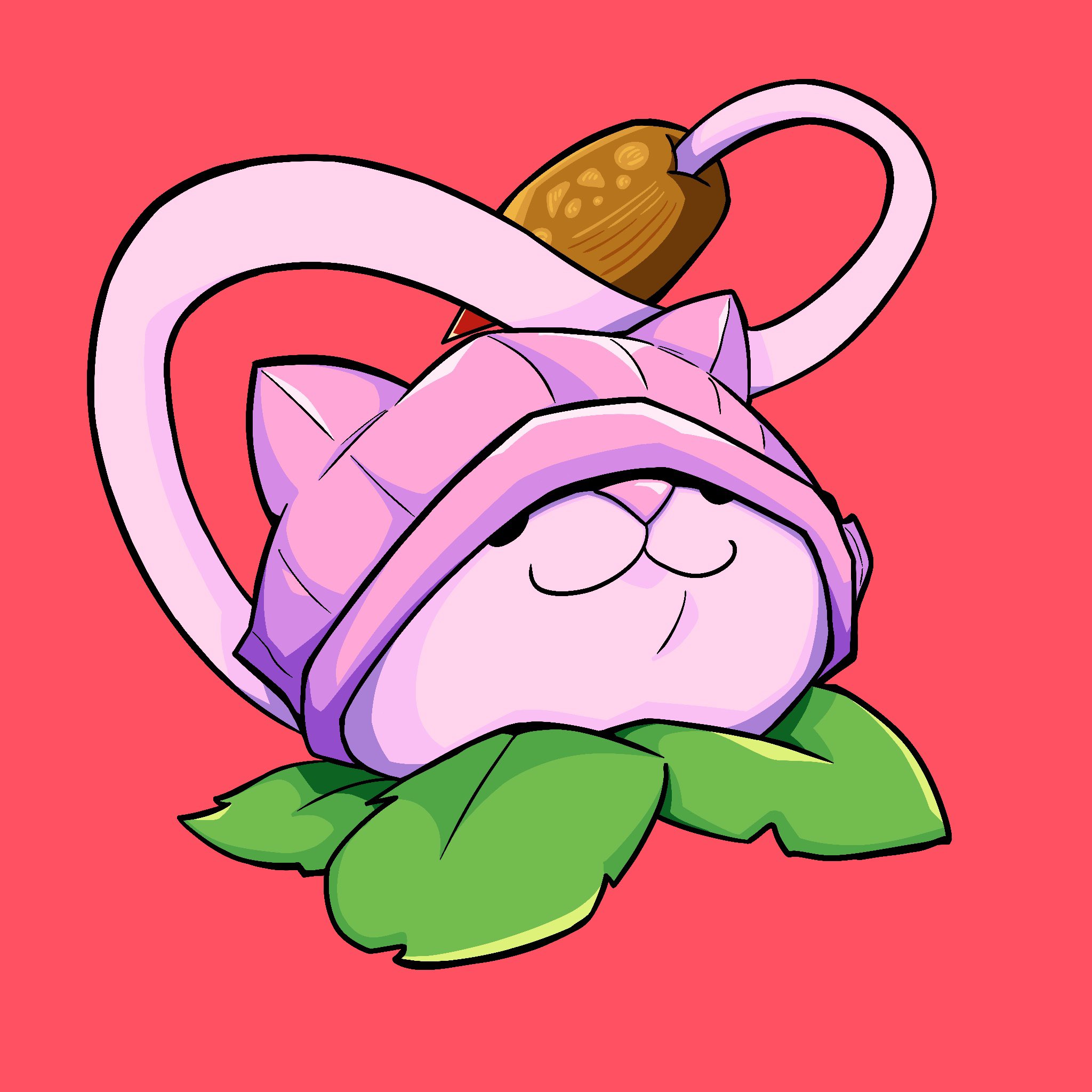 cattail (plants vs. zombies), plants vs. zombies, highres, glutoart, leaf, no humans, red background, simple background, solo