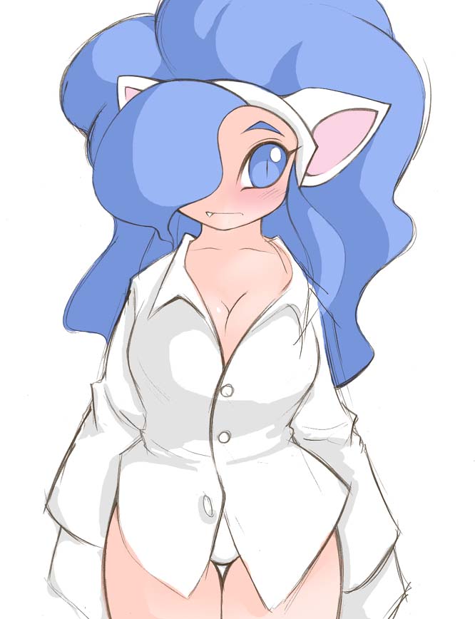 noise (lesion949), felicia (darkstalkers), capcom, darkstalkers, 1girl, animal ears, breasts, cat ears, cat girl, fang, female focus, hair over one eye, no nose, panties, solo, underwear, white background