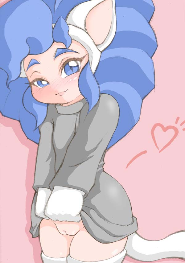 noise (lesion949), felicia (darkstalkers), capcom, darkstalkers, 1girl, animal ears, cat ears, cat girl, cleft of venus, clothes lift, dress, dress lift, female focus, pussy, simple background, solo, uncensored