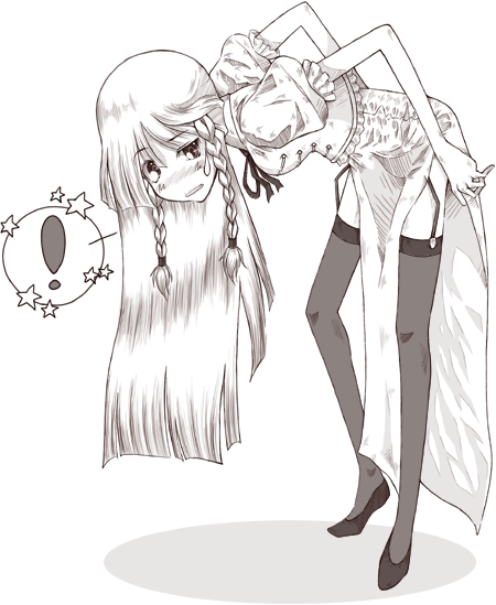 farmer (artist), hong meiling, touhou, 1girl, breasts, female focus, full body, greyscale, monochrome, solo, thighhighs, white background