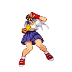 kasugano sakura, capcom, street fighter, animated, animated gif, lowres, 1futa, blue sailor collar, brown hair, fingerless gloves, full body, futanari, headband, miniskirt, mma gloves, muscular, penis, sailor collar, school uniform, serafuku, shoes, skirt, sneakers, socks, solo, transparent background, upskirt, wind