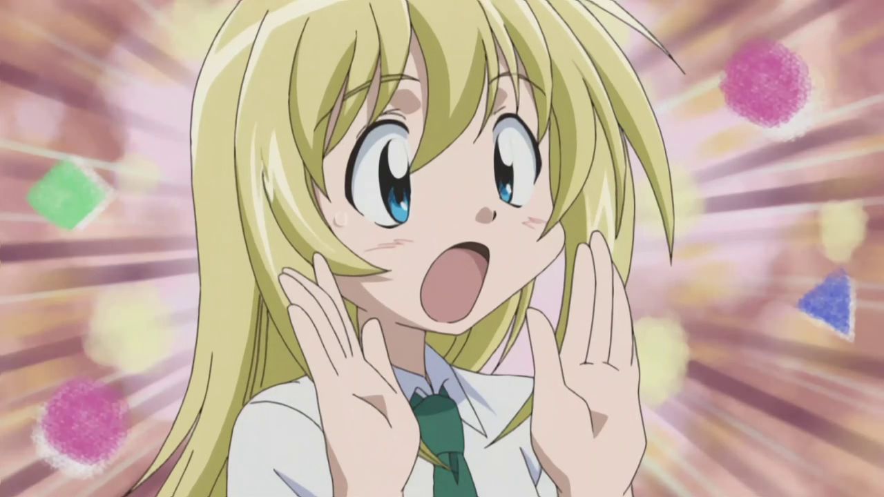 kate (sketchbook full colors), sketchbook full colors, anime screenshot, 00s, blonde hair, blue eyes, necktie, school uniform, serafuku, solo, surprised