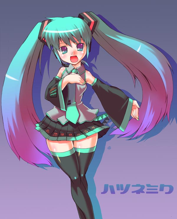 yukimura tsubame, hatsune miku, vocaloid, hip focus, solo, thighhighs, twintails, wide hips, zettai ryouiki