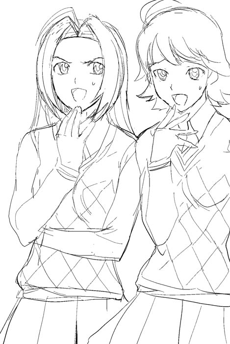 a1 (initial-g), awakened miki, hoshii miki, kisaragi chihaya, miura azusa, idolmaster, idolmaster (classic), idolmaster 1, 00s, greyscale, kimoi girls (meme), meme, monochrome, sketch