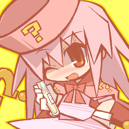 hatena yousei, benesse, lowres, 1girl, female focus, hat, oekaki, pink hair, pink hat, solo