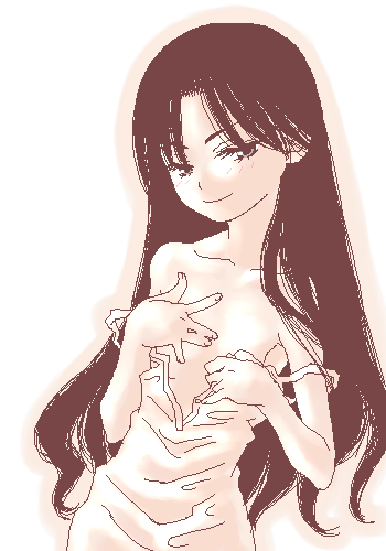 gusu, copyright request, lowres, 1girl, female focus, loli, long hair, monochrome, oekaki, pink theme, sepia, solo