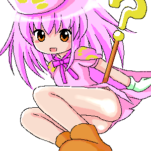 hatena yousei, benesse, lowres, 1girl, female focus, hat, oekaki, pink hair, pink hat, solo