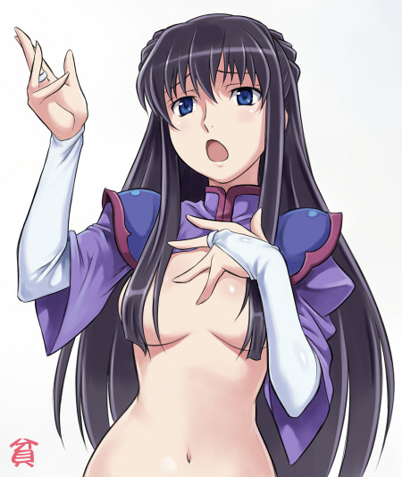 maruto!, marina ismail, gundam, gundam 00, 00s, 1girl, bottomless, censored, convenient censoring, female focus, hair censor, hair over breasts, music, out-of-frame censoring, singing, solo, topless female