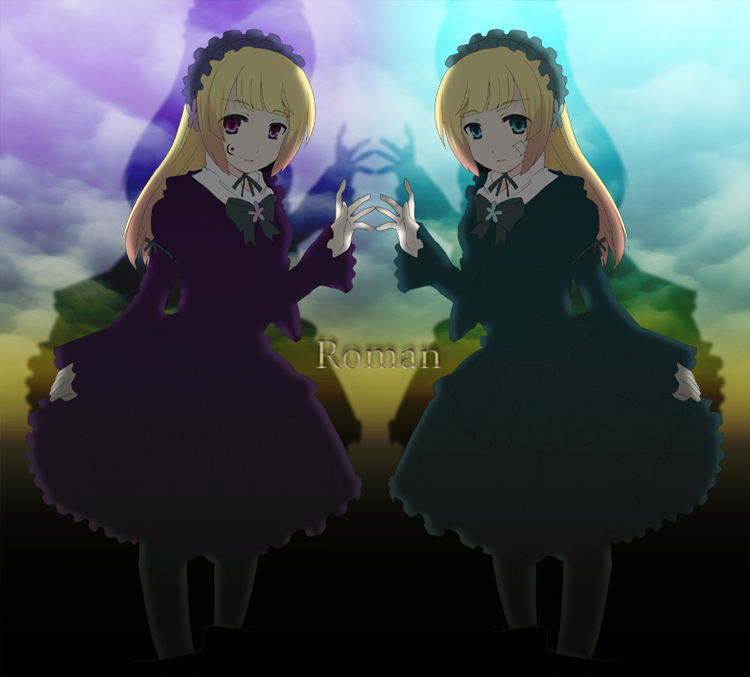 sazame, hortense (sound horizon), violette (sound horizon), roman (sound horizon), sound horizon, 2girls, blonde hair, gothic lolita, lolita fashion, long hair, multiple girls