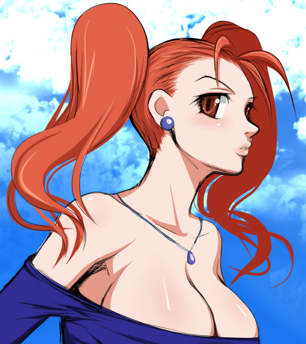 jessica albert, dragon quest, dragon quest viii, square enix, bad id, bad pixiv id, bare shoulders, breasts, cleavage, huge breasts, large breasts, red hair, solo, twintails