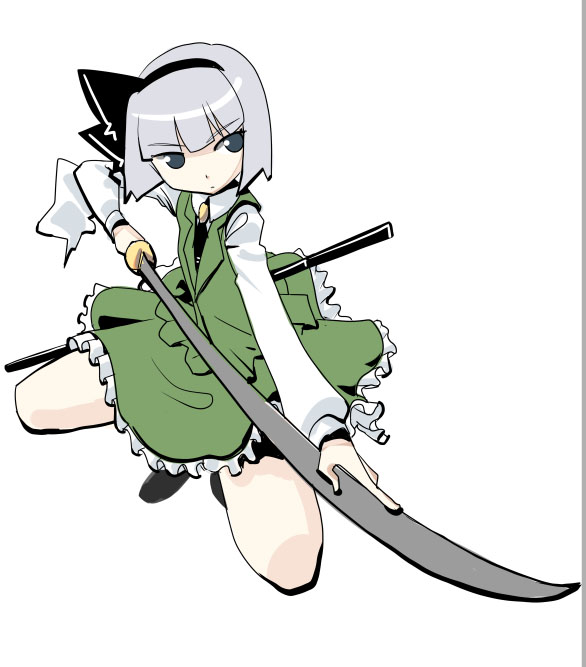 yakepu, konpaku youmu, touhou, 1girl, female focus, katana, solo, sword, weapon