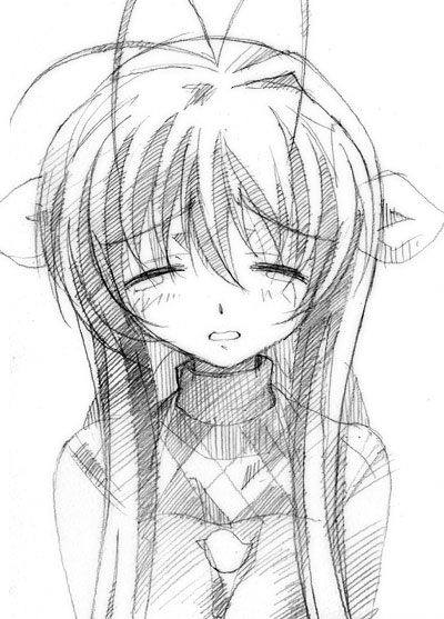 gofu, furukawa sanae, clannad, traditional media, 00s, 1girl, antenna hair, female focus, greyscale, monochrome, sad, sketch, solo, tears, upper body