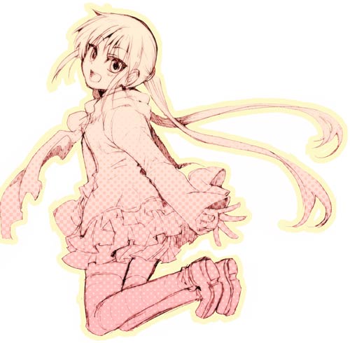 tenkuu sphere, sanzen'in nagi, hayate no gotoku!, lowres, 00s, 1girl, female focus, monochrome, pink theme, polka dot, solo, thighhighs