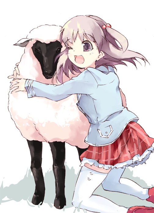 nanako (to heart 2), to heart (series), to heart 2, to heart 2 ad, 00s, animal, school uniform, serafuku, sheep, solo, thighhighs, two side up