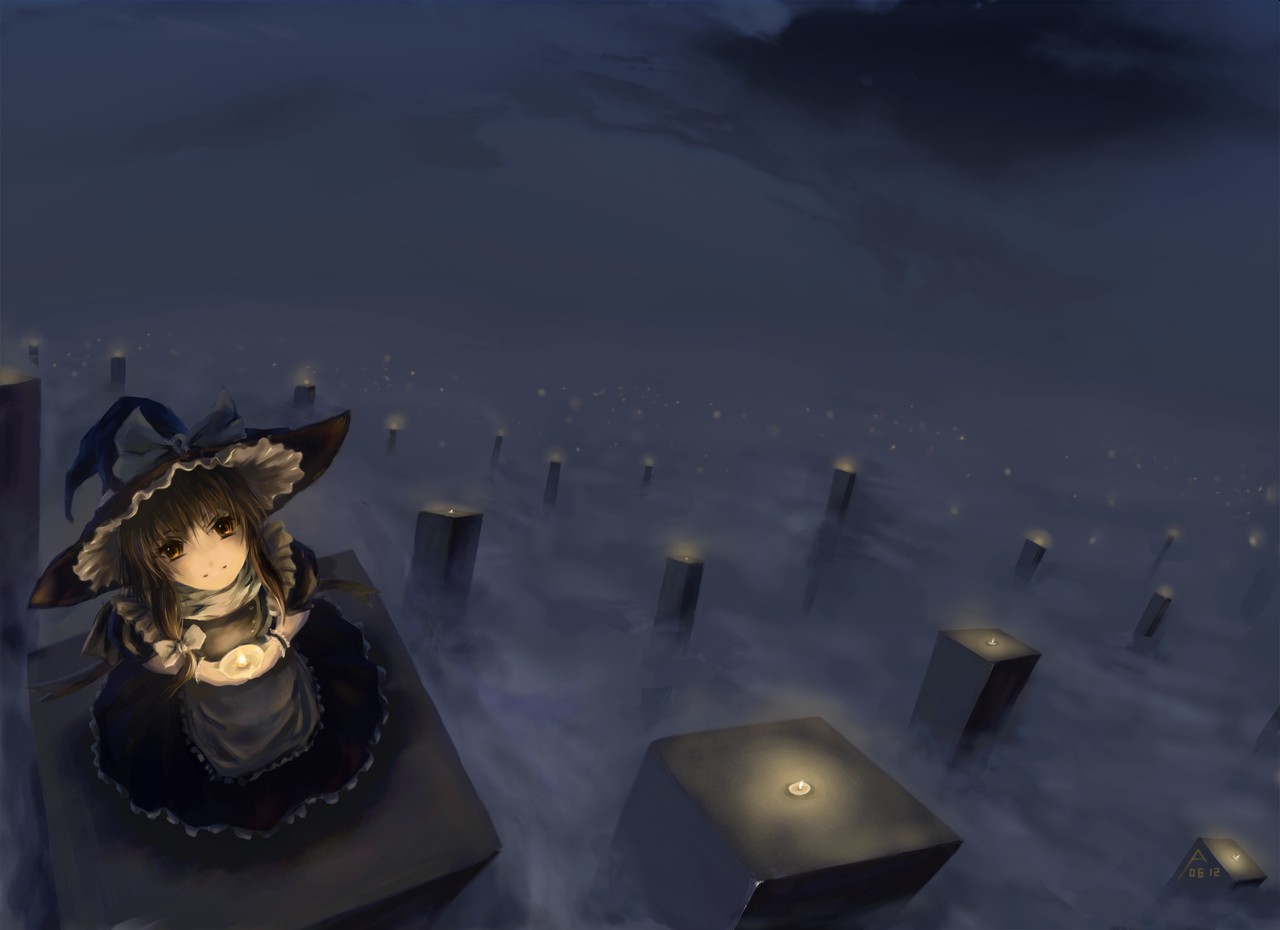 archlich, kirisame marisa, touhou, wallpaper, candle