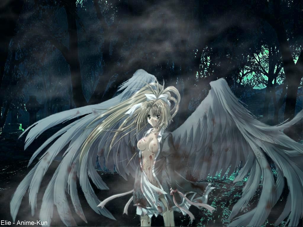 tagme, 1girl, blood, breasts, female focus, functionally nude, solo, wings