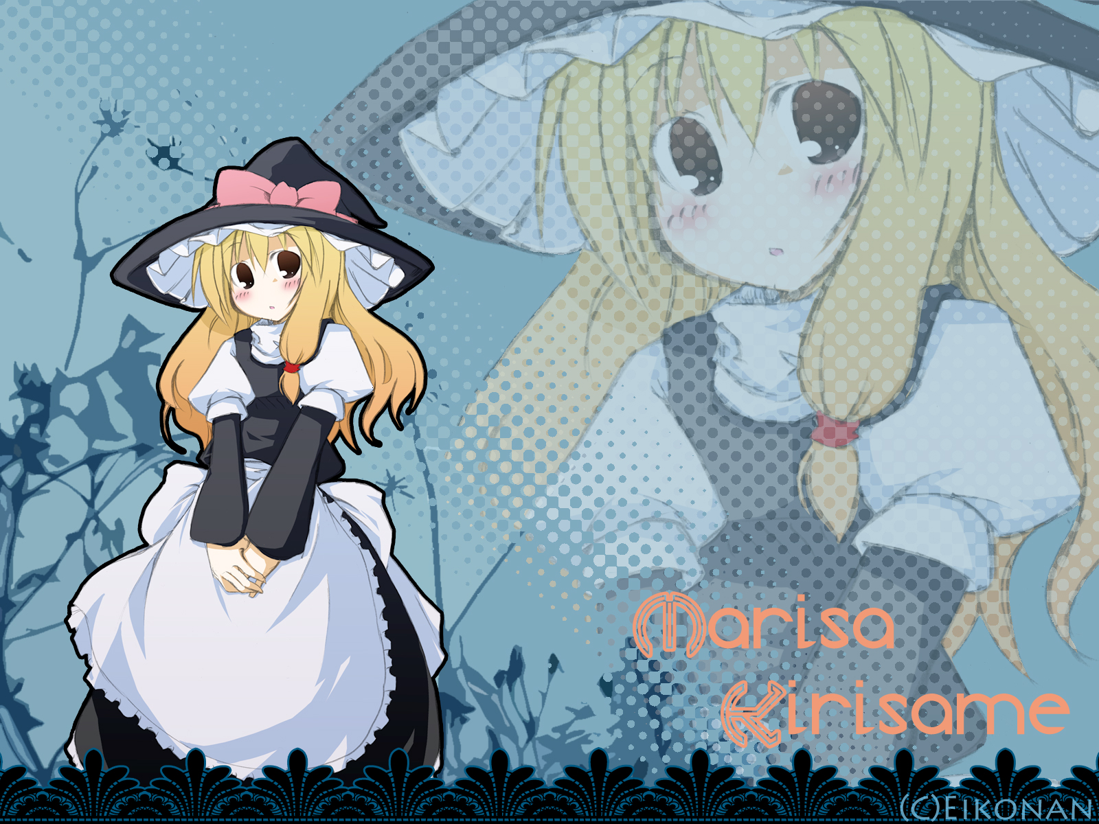 togashi yuu, kirisame marisa, touhou, highres, 1girl, female focus, hat, plant, skirt, solo