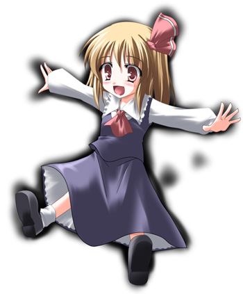 subaru noji, rumia, embodiment of scarlet devil, touhou, lowres, 1girl, blonde hair, chibi, female focus, hair ribbon, necktie, outstretched arms, red eyes, ribbon, short hair, solo, spread arms
