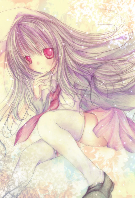 kasuga sunao, reisen udongein inaba, touhou, 1girl, animal ears, female focus, rabbit ears, sitting, solo, thighhighs