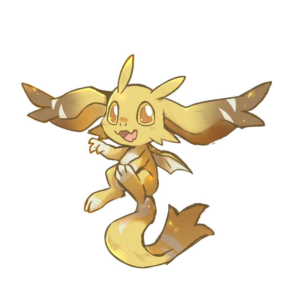 sukey four, animal focus, creature, dragon, full body, illusia (dragon no tamago), no humans, open mouth, simple background, solo, tensei shitara dragon no tamago datta: saikyou igai mezasa nee, white background, yellow eyes
