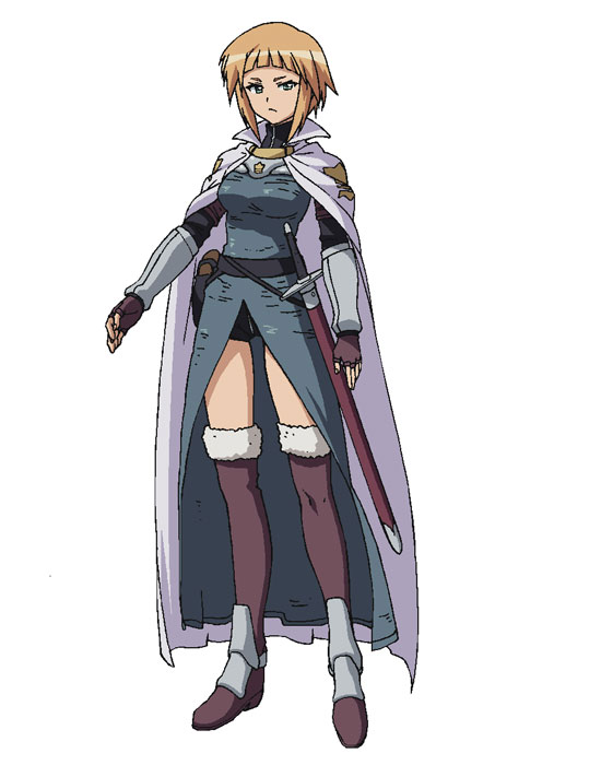 agnes chevalier de milan, zero no tsukaima, artist request, non-web source, 00s, cape, fur-trimmed thighhighs, fur trim, short hair, solo, thighhighs