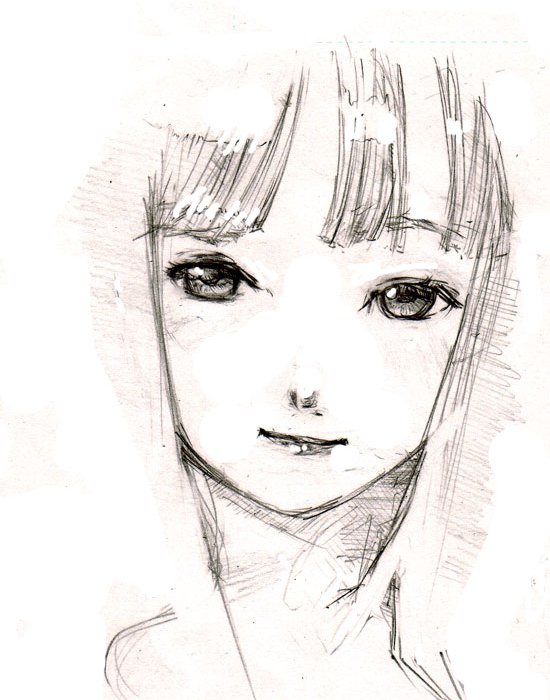hirayama shinji, original, bad id, bad pixiv id, graphite (medium), traditional media, monochrome, sketch, solo