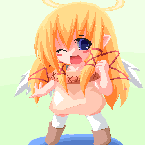 kanidiru, kanijiru, lowres, 1girl, angel, blonde hair, chibi, female focus, halo, oekaki, solo, wings