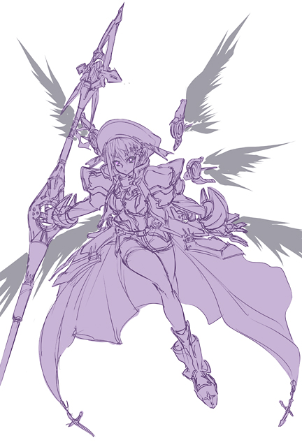 nekomamire, schwertkreuz, yagami hayate, lyrical nanoha, mahou shoujo lyrical nanoha, mahou shoujo lyrical nanoha strikers, 00s, 1girl, female focus, hat, monochrome, purple theme, solo, staff, wings