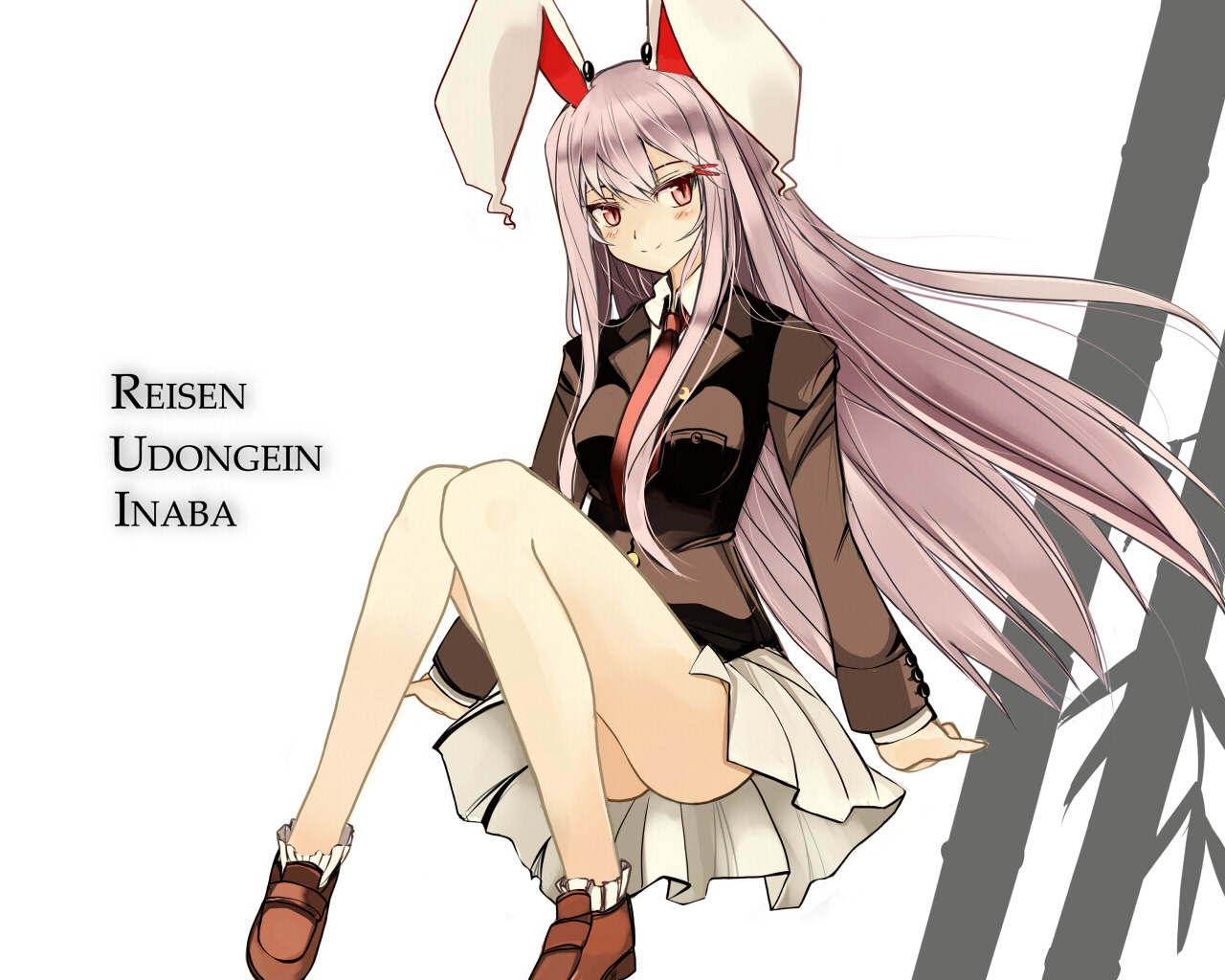 takaharu, reisen udongein inaba, touhou, light purple hair, 1girl, animal ears, ass, blazer, female focus, jacket, necktie, rabbit ears, skirt, solo, white background