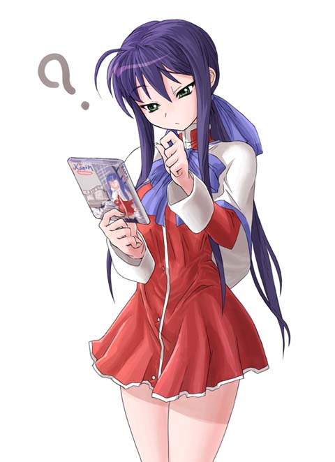 nekomamire, kawasumi mai, kanon, 1girl, ?, female focus, purple hair, red skirt, school uniform, serafuku, skirt, solo