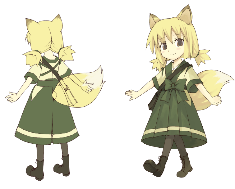 ikura hato, bad id, bad pixiv id, animal ears, bag, blonde hair, boots, brown eyes, fox ears, pantyhose, ribbon, tail