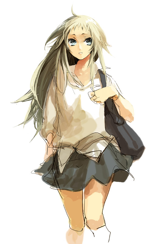 ky (artist), original, bad id, bad pixiv id, bag, blonde hair, blue eyes, long hair, school uniform, serafuku, solo