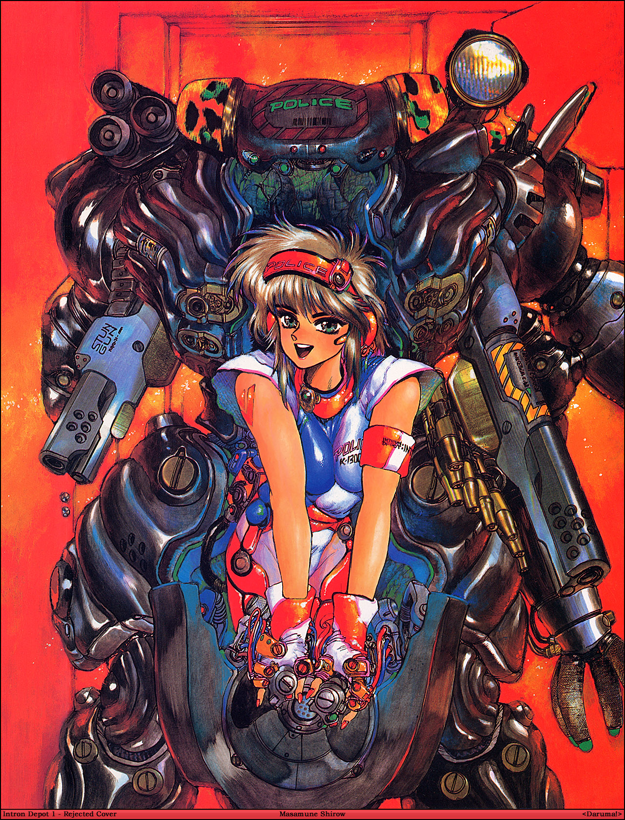 shirou masamune, intron depot, 1980s (style), highres, 1girl, female focus, nail polish, oldschool, pink nails, retro artstyle, solo