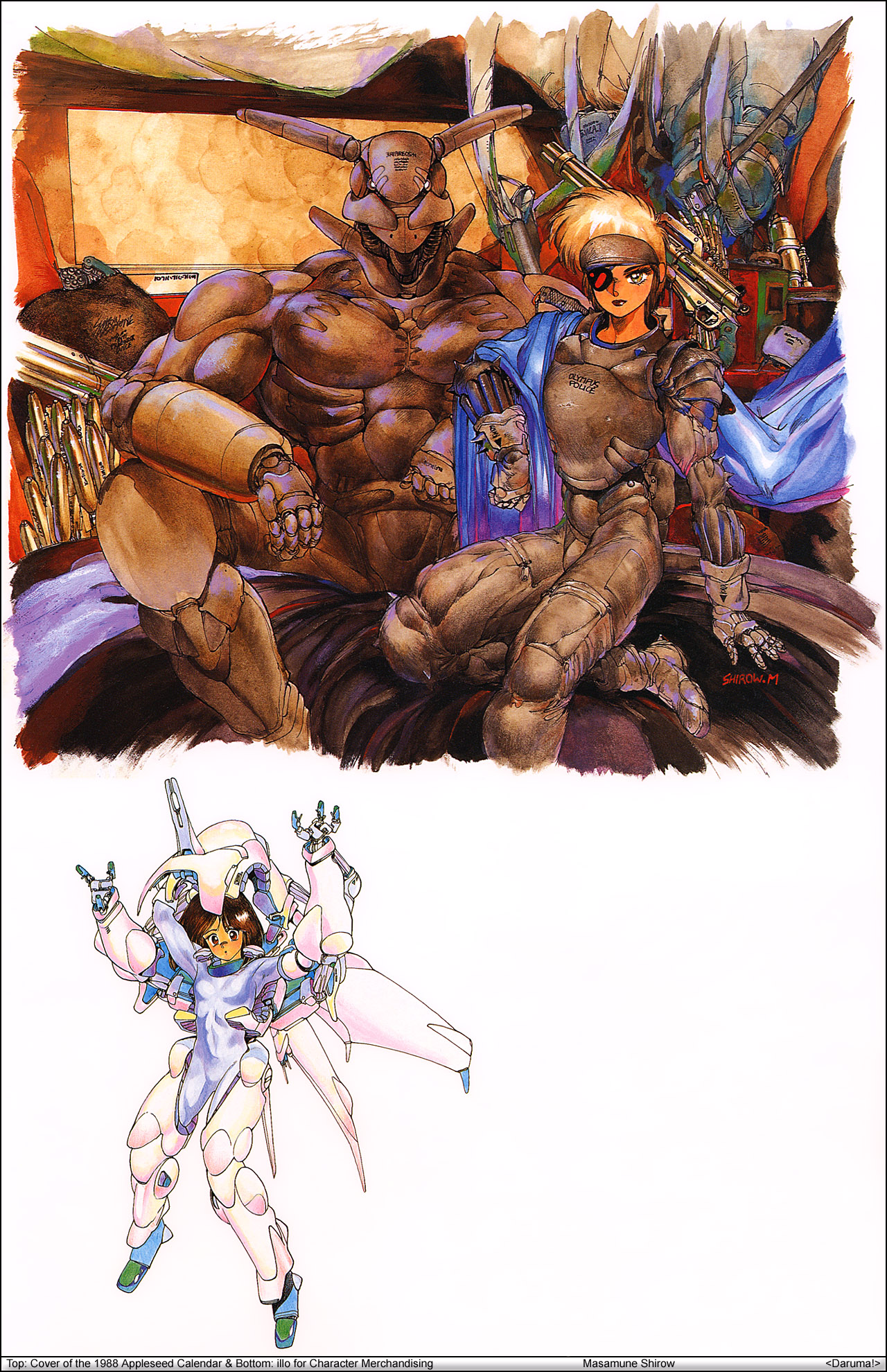 shirou masamune, briareos hecatonchires, deunan knute, hitomi (appleseed), appleseed, intron depot, 1980s (style), highres, retro artstyle