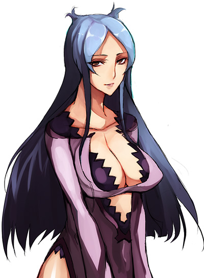 hifumi chiyoko, machina (dragonaut), dragonaut, bad id, bad pixiv id, 00s, 1girl, blue hair, breasts, cleavage, female focus, huge breasts, long hair, red eyes, solo