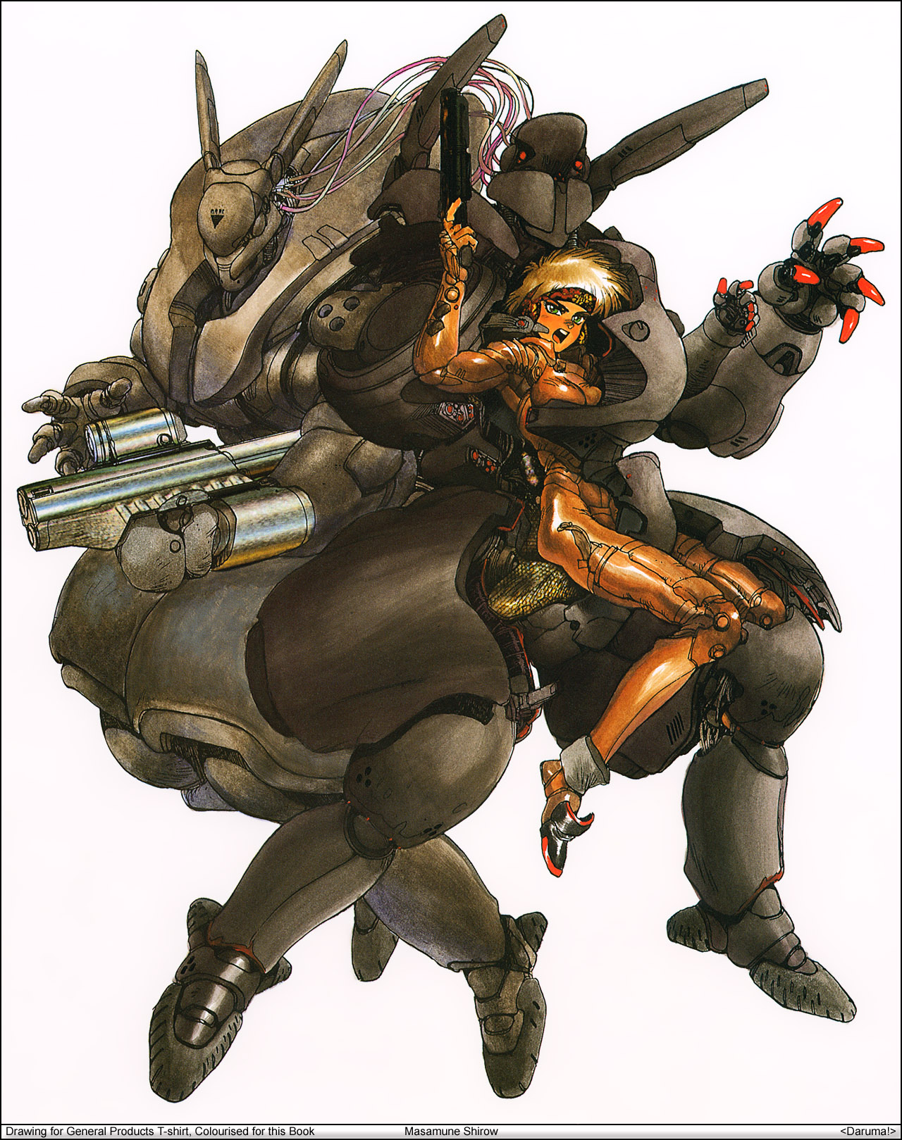 shirou masamune, briareos hecatonchires, deunan knute, appleseed, intron depot, 1980s (style), highres, armor, cross-section, landmate, mecha, oldschool, power armor, retro artstyle, robot, robot ears