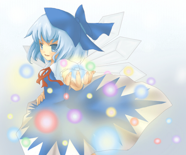 toda ayu, cirno, embodiment of scarlet devil, touhou, 1girl, bow, danmaku, female focus, solo