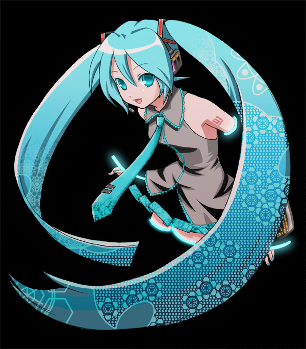 shishi, hatsune miku, vocaloid, 1girl, aqua hair, female focus, long hair, solo, thighhighs, twintails, very long hair
