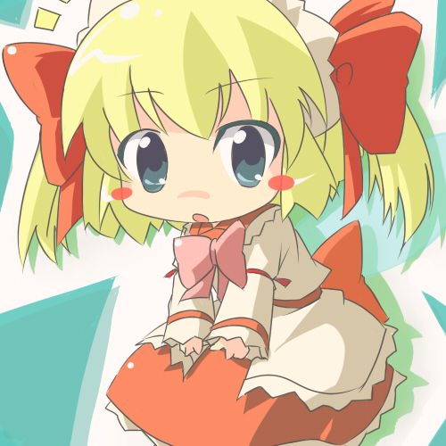 oka (bananashoe), sunny milk, eastern and little nature deity, touhou, lowres, 1girl, blonde hair, blush stickers, chibi, female focus, hairband, short hair, solo