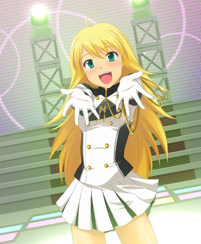 nishi (count2.4), hoshii miki, idolmaster, idolmaster (classic), 00s, band uniform, blonde hair, green eyes, solo
