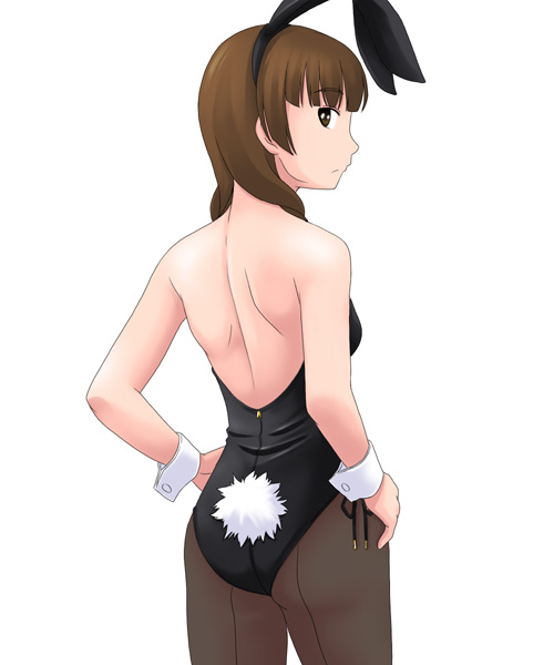 toshifumi, shimazu yoshino, maria-sama ga miteru, 00s, 1girl, animal ears, backless outfit, bare back, bare shoulders, fake animal ears, female focus, leotard, pantyhose, playboy bunny, rabbit ears, solo