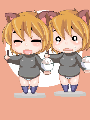 lowres, animal ears, cat ears, chibi, oekaki, rice