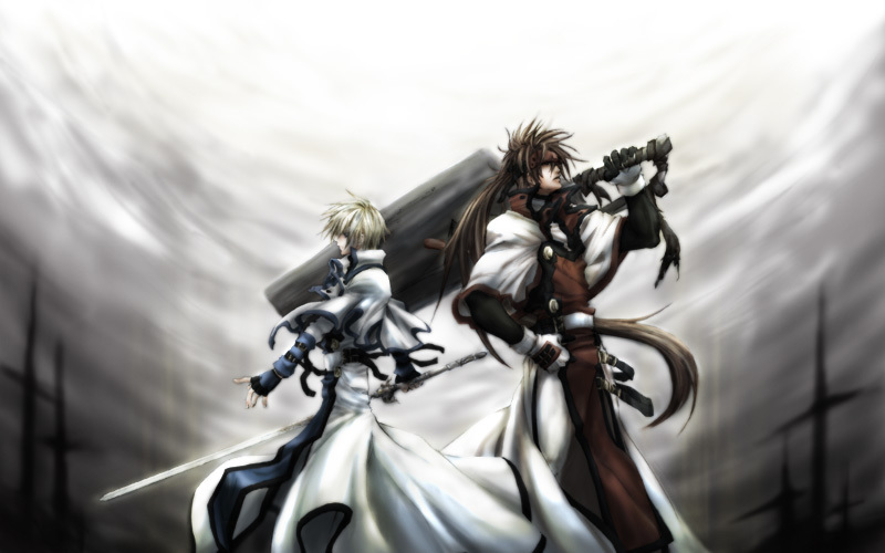 ky kiske, order-sol, order sol, sol badguy, arc system works, guilty gear, guilty gear xx slash, 2boys, concrete, huge weapon, multiple boys, sword, weapon